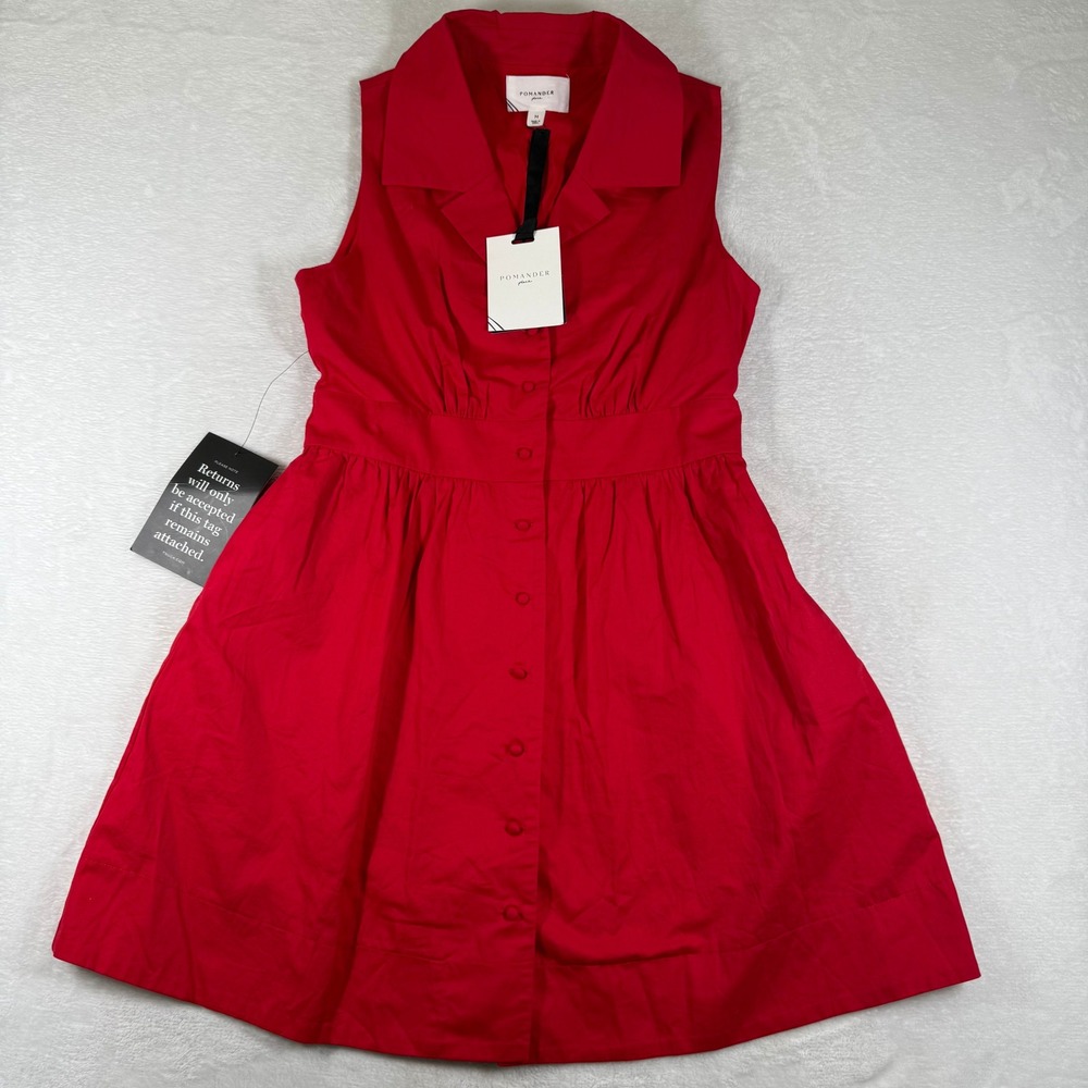 Pomander Place Red Sleeveless Button Front Collared Fit Flare Dress B1161 Medium